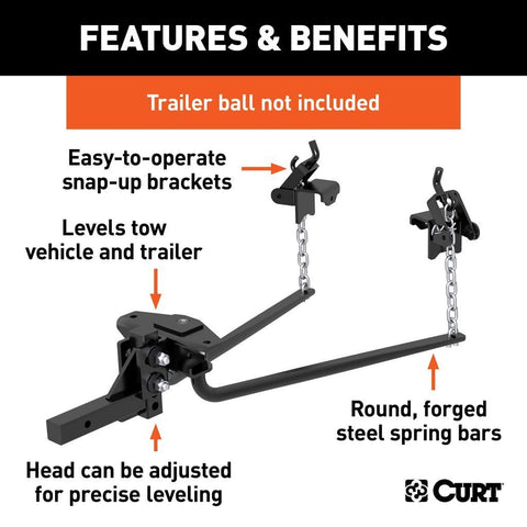 CURT Truck Freight - Not Qualified for Free Shipping CURT Round Bar Weight Distribution Hitch up to 14K 2" Shank #17007