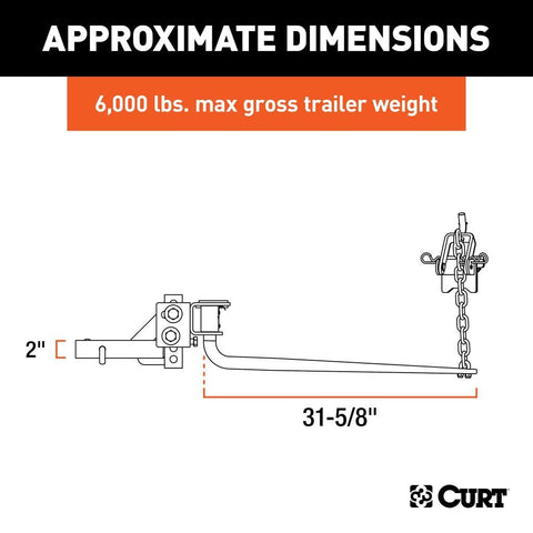 CURT Truck Freight - Not Qualified for Free Shipping CURT Round Bar Weight Distribution Hitch up to 6K 2" Shank #17000