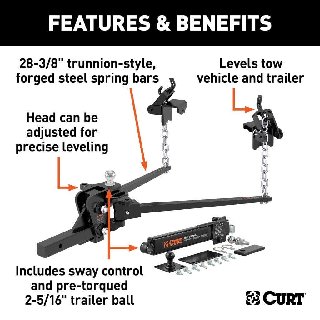 CURT Truck Freight - Not Qualified for Free Shipping CURT Short Trunnion Bar Weight Dist Hitch with Sway Control 10K Ball #17322