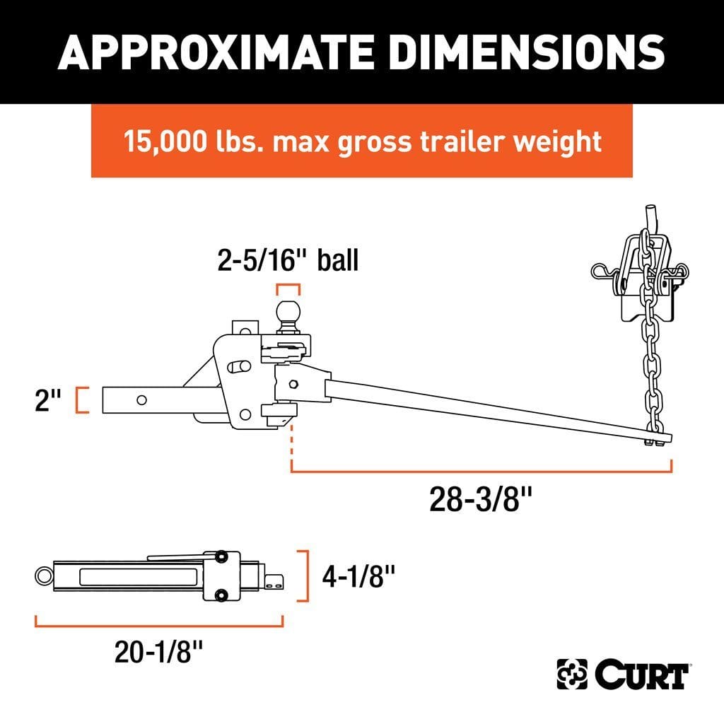 CURT Truck Freight - Not Qualified for Free Shipping CURT Short Trunnion Bar Weight Dist Hitch with Sway Control 15K #17422