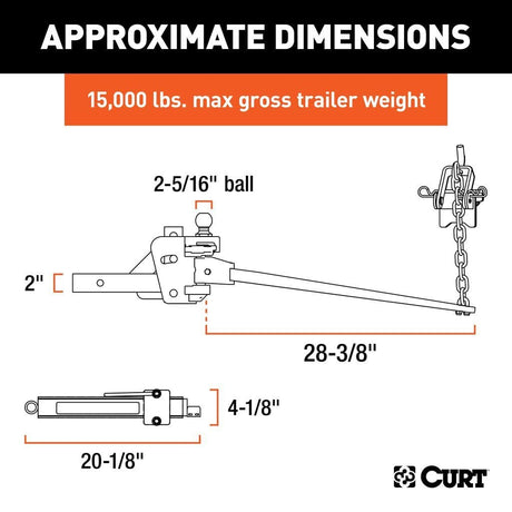 CURT Truck Freight - Not Qualified for Free Shipping CURT Short Trunnion Bar Weight Dist Hitch with Sway Control 15K #17422