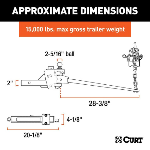 CURT Truck Freight - Not Qualified for Free Shipping CURT Short Trunnion Bar Weight Dist Hitch with Sway Control 15K #17422
