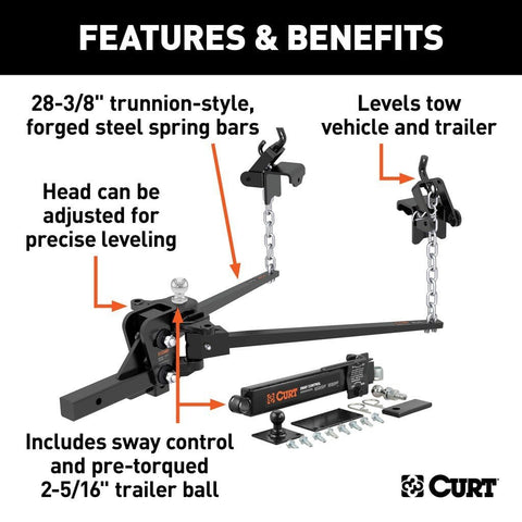 CURT Truck Freight - Not Qualified for Free Shipping CURT Short Trunnion Bar Weight Dist Hitch with Sway Control 15K #17422