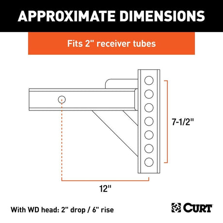 CURT Qualifies for Free Shipping CURT Weight Dist Hitch Shank 2" Receiver 12" L 2" Drop 6" Rise #17102
