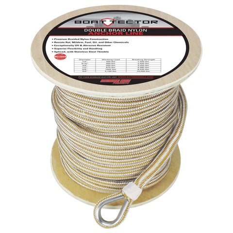 Extreme Max DB Nylon Anchor Line 5/8" 250' White/Gold #3006.2276