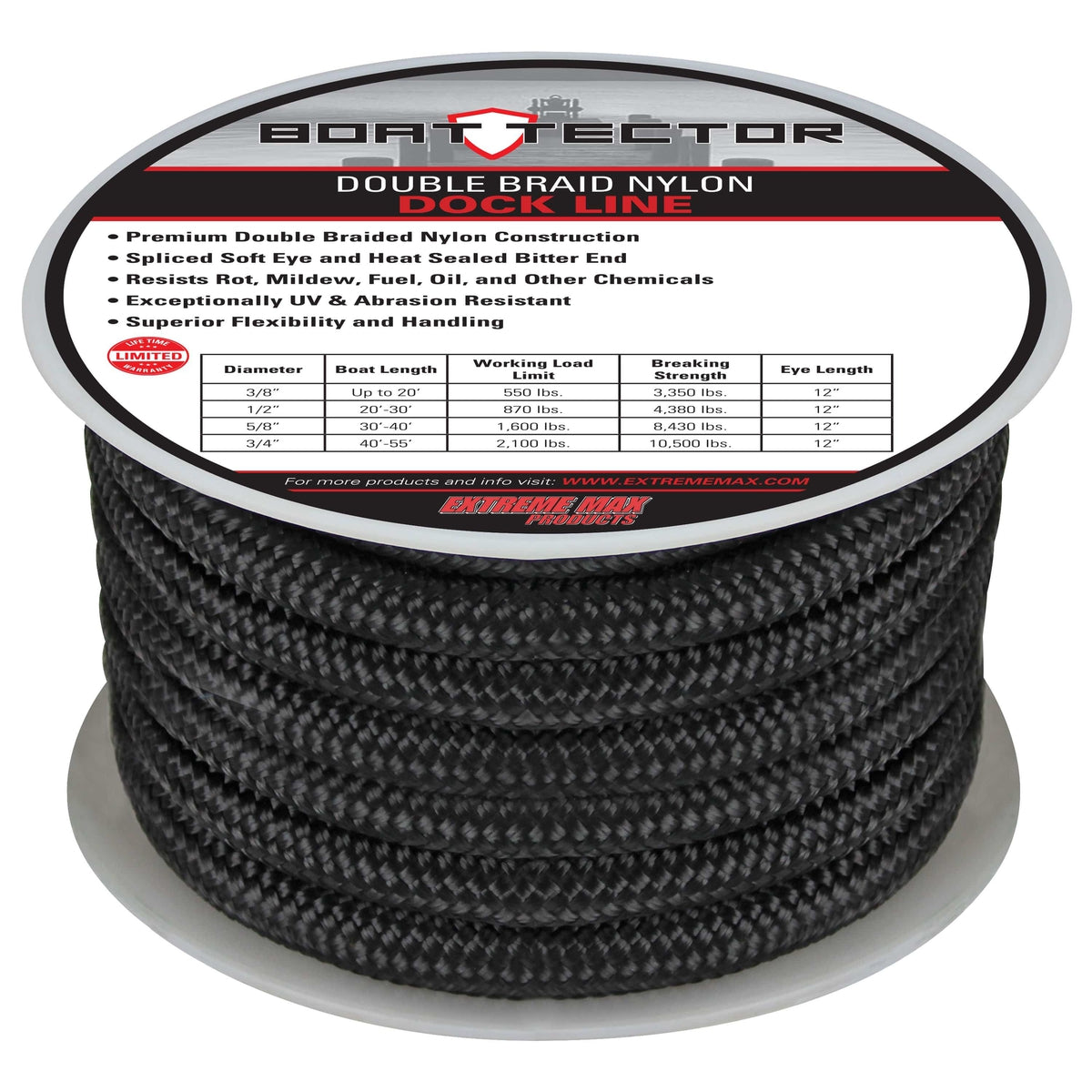 Extreme Max DB Nylon Dock Line 3/4" 50' Black #3006.2315