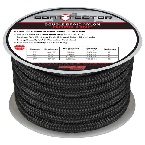 Extreme Max DB Nylon Dock Line 3/4" 50' Black #3006.2315