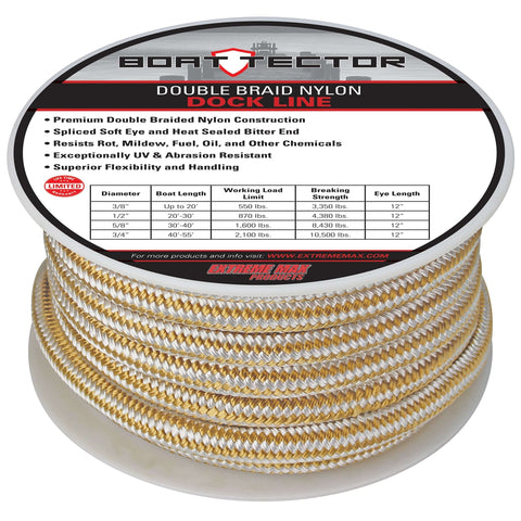 Extreme Max DB Nylon Dock Line 3/4" 50' White/Gold #3006.2327