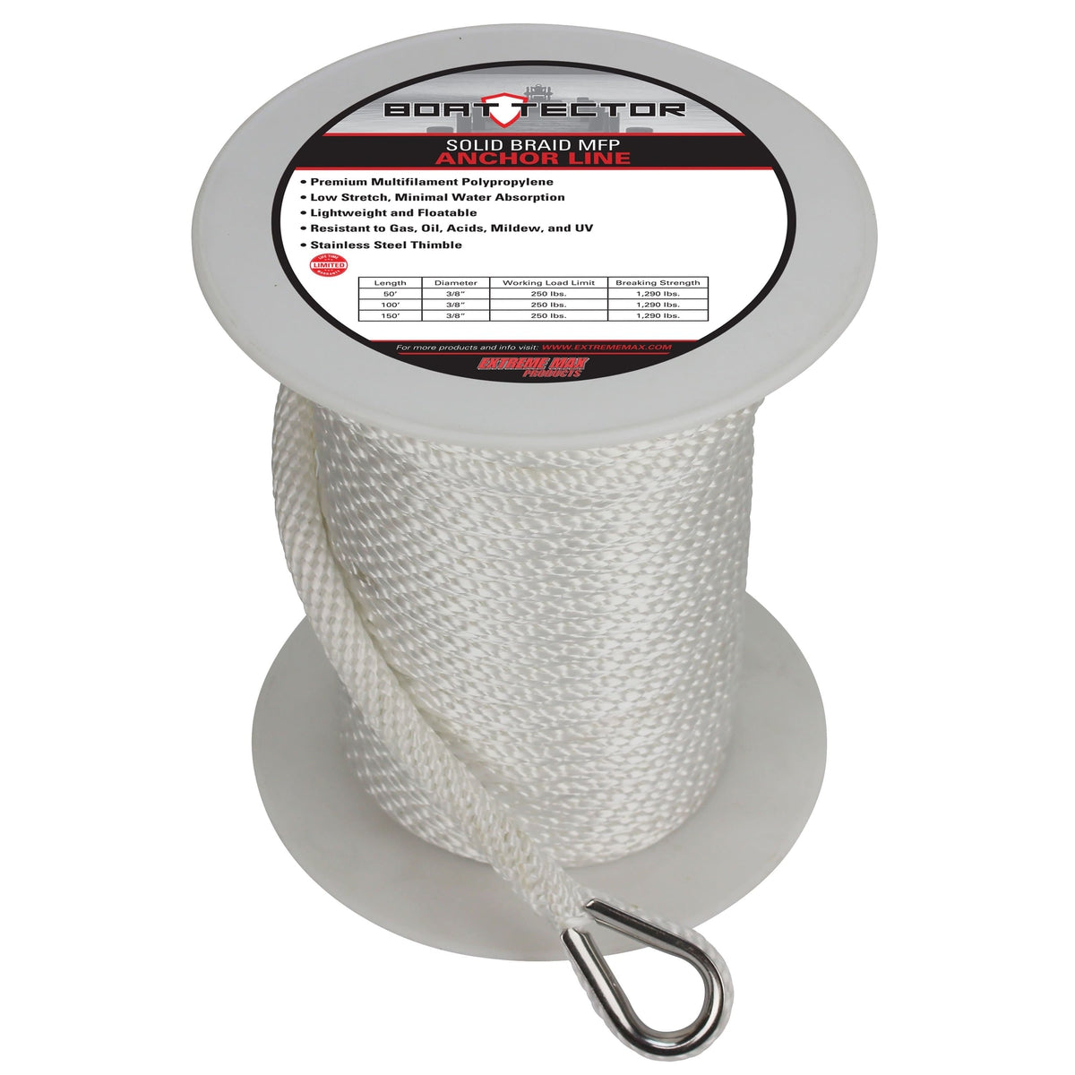 Extreme Max SB MFP Anchor Line 3/8" 150' White #3006.2288