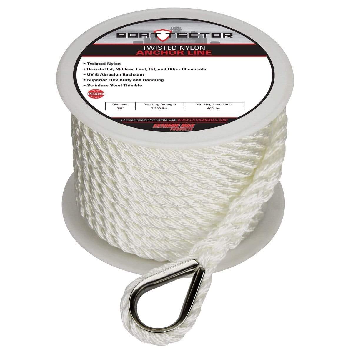 Extreme Max Qualifies for Free Shipping Extreme Max Twisted Nylon Anchor Line 3/8" 50' White #3006.2075