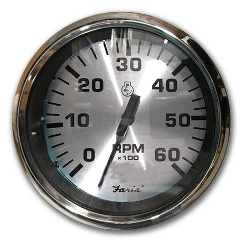 Faria Qualifies for Free Shipping Faria 4" Tachometer 6000 RPM Gas Inboard & I/O Spun Silver #36004