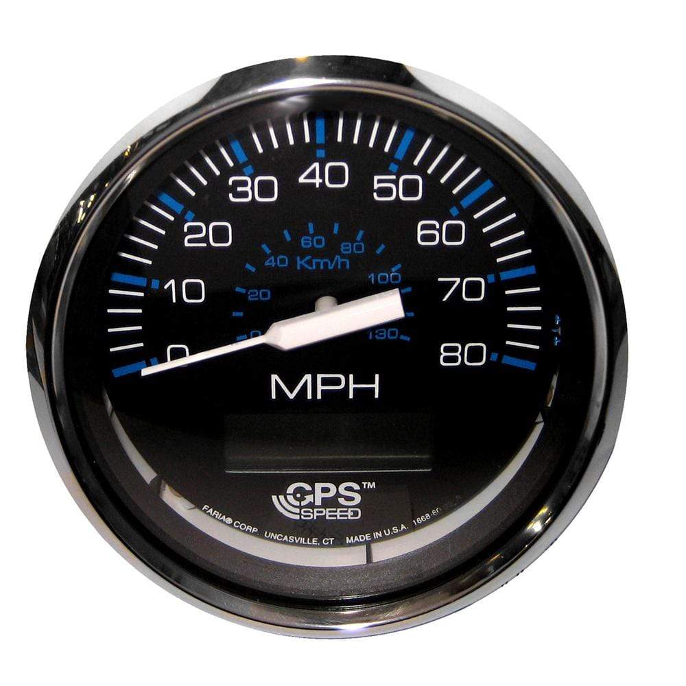 Faria Qualifies for Free Shipping Faria Chesapeake Black Stainless 4" Speedometer 80 MPH GPS #33730