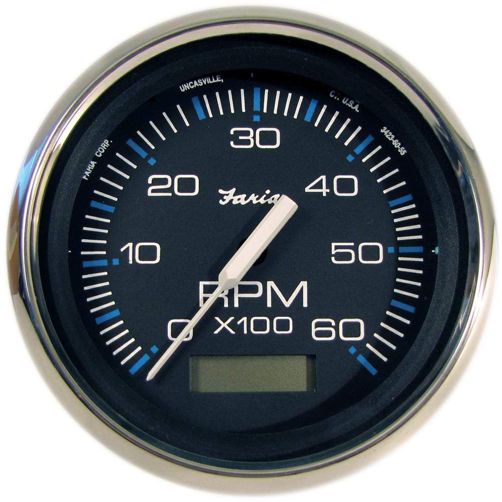 Faria Qualifies for Free Shipping Faria Chesapeake SS Black Tach with Hourmeter 0-6000 RPM Inboard #33732