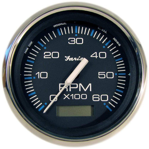 Faria Qualifies for Free Shipping Faria Chesapeake SS Black Tach with Hourmeter 0-6000 RPM Inboard #33732