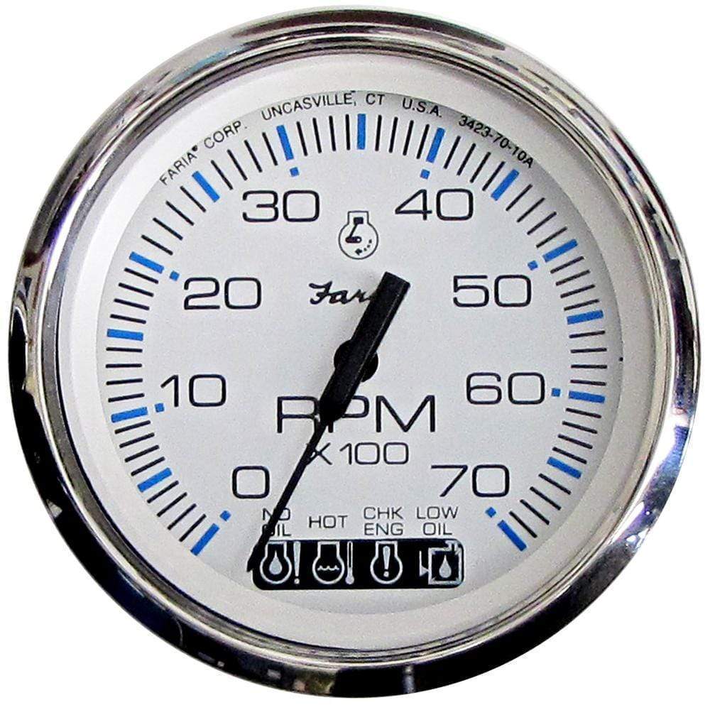 Faria Qualifies for Free Shipping Faria Chesapeake SS White Tach 0-7000 RPM System Check Indicator #33850