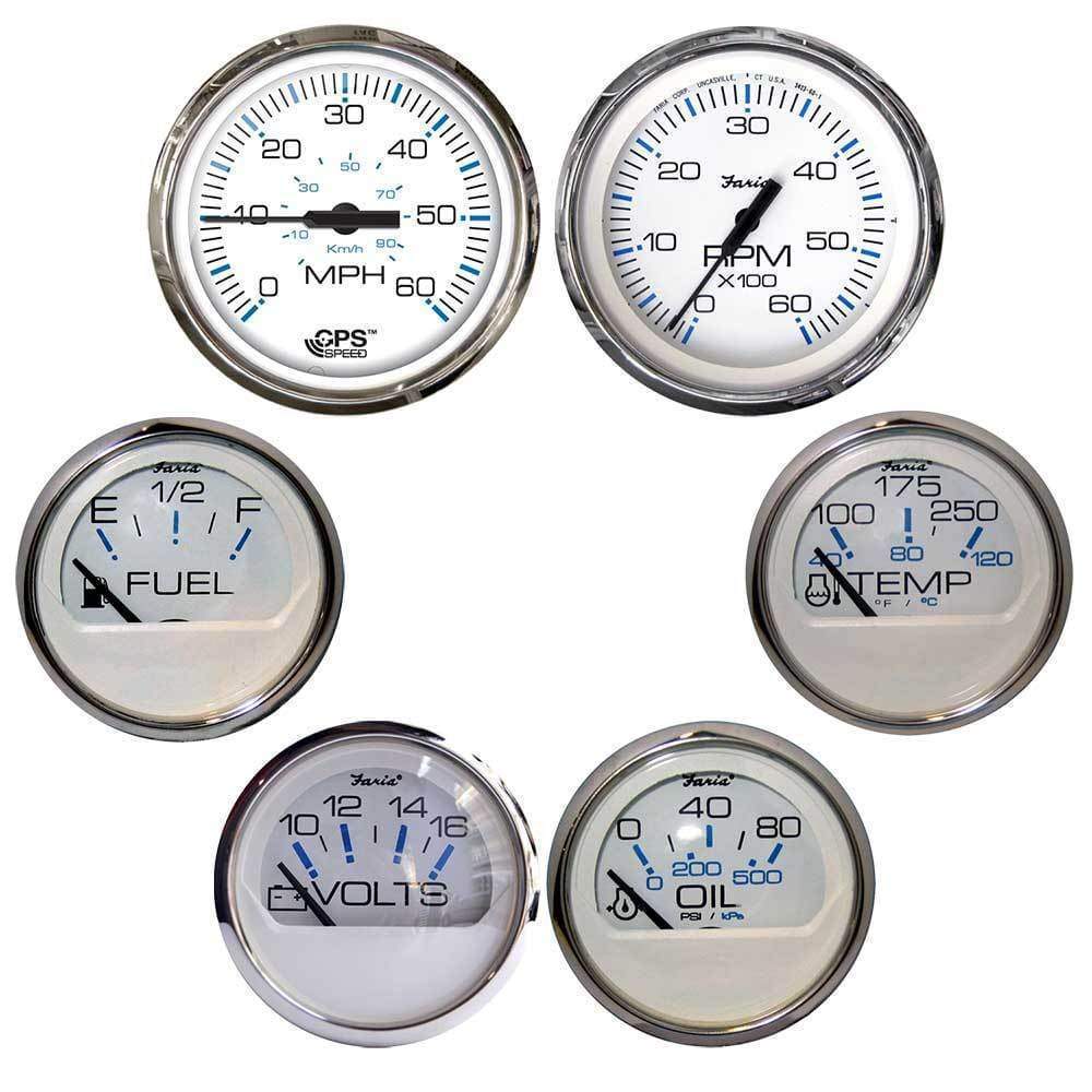 Faria Chesapeake White Speed/Tach/Fuel/Volt/Temp/Oil PSI #KTF063