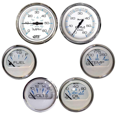 Faria Chesapeake White Speed/Tach/Fuel/Volt/Temp/Oil PSI #KTF063