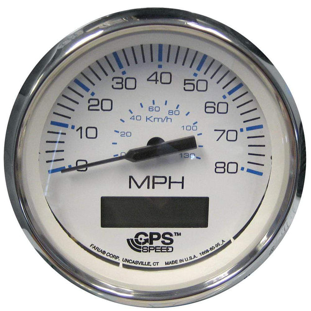 Faria Qualifies for Free Shipping Faria Chesapeake White Stainless 4" Speedometer 80 MPH GPS #33829