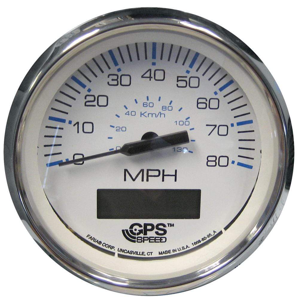 Faria Qualifies for Free Shipping Faria Chesapeake White Stainless 4" Speedometer 80 MPH GPS #33829