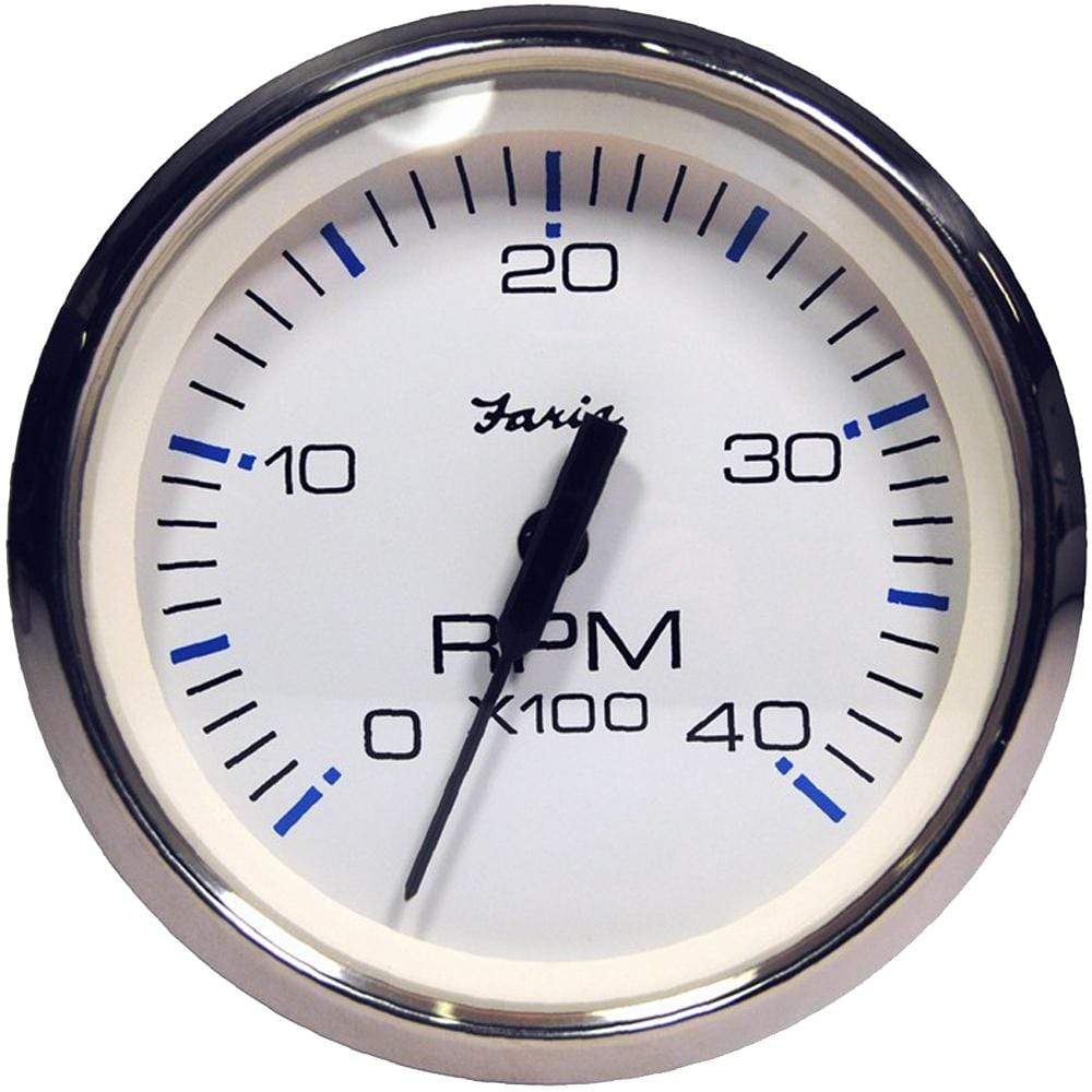 Faria Qualifies for Free Shipping Faria Chesapeake White Stainless 4" Tachometer 4000 RPM Diesel #33818