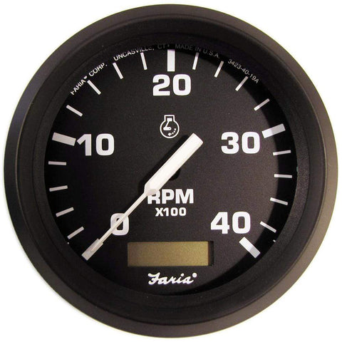 Faria Qualifies for Free Shipping Faria Euro Black 4" Tacho with Hourmeter 4000 RPM Diesel Mag #32841