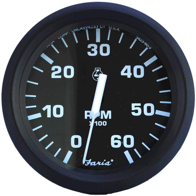Faria Qualifies for Free Shipping Faria Euro Black 4" Tachometer 6000 RPM Gas Inboard & I/O #32804