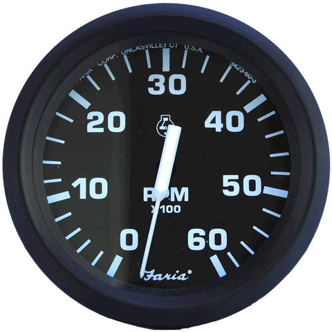 Faria Qualifies for Free Shipping Faria Euro Black 4" Tachometer 6000 RPM Gas Inboard & I/O #32804