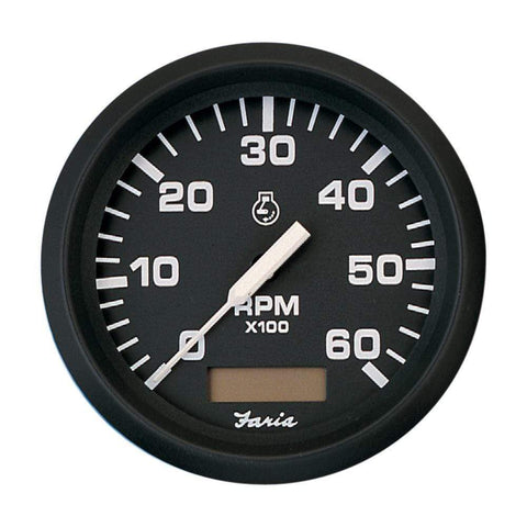 Faria Euro Black 4" Tachometer Hourmeter 6000 RPM Gas Inboard #32832