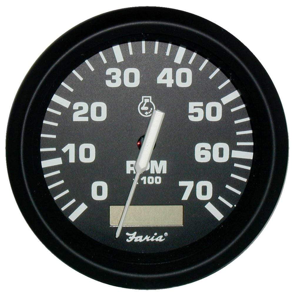 Faria Qualifies for Free Shipping Faria Euro Black 4" Tachomter Hourmeter 7000 RPM Gas Outboard #32840