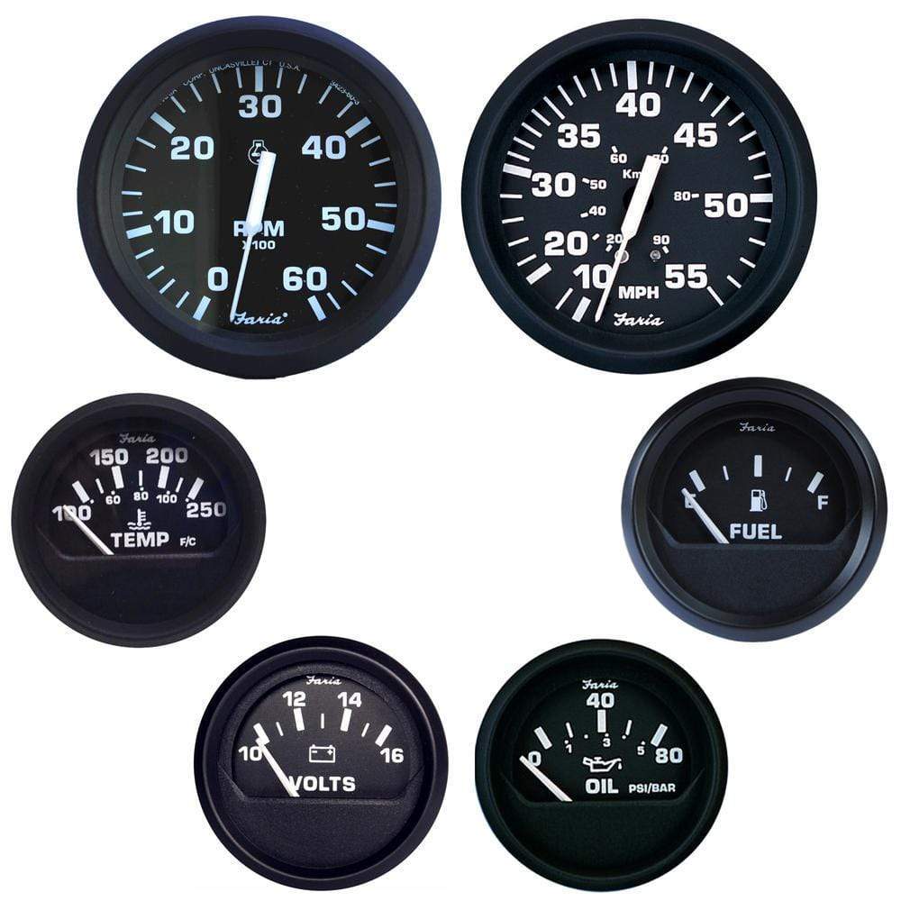 Faria Qualifies for Free Shipping Faria Euro Black Box Set Inboard Speedo Tach Fuel Volts #KT9799