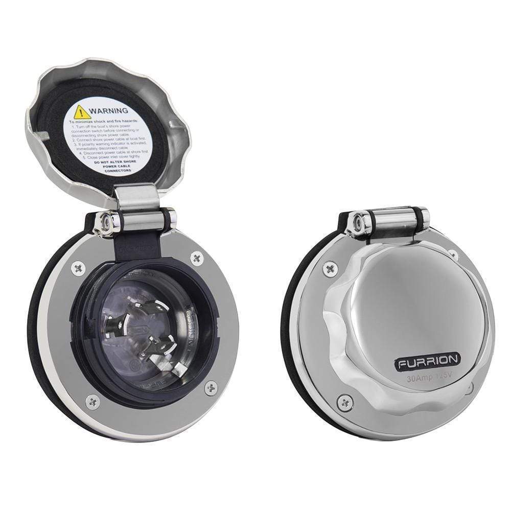 Furrion 30a Stainless Inlet Round with LED #F30ITS-SS