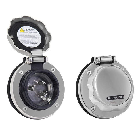 Furrion 30a Stainless Inlet Round with LED #F30ITS-SS