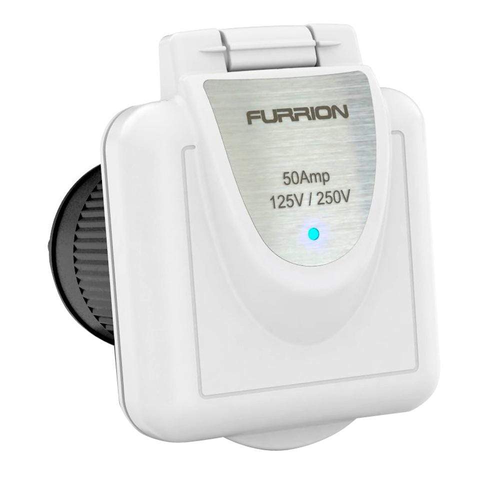 Furrion 50a 125/250v Shore Power Inlet Square White LED #F52INS-PS-AM