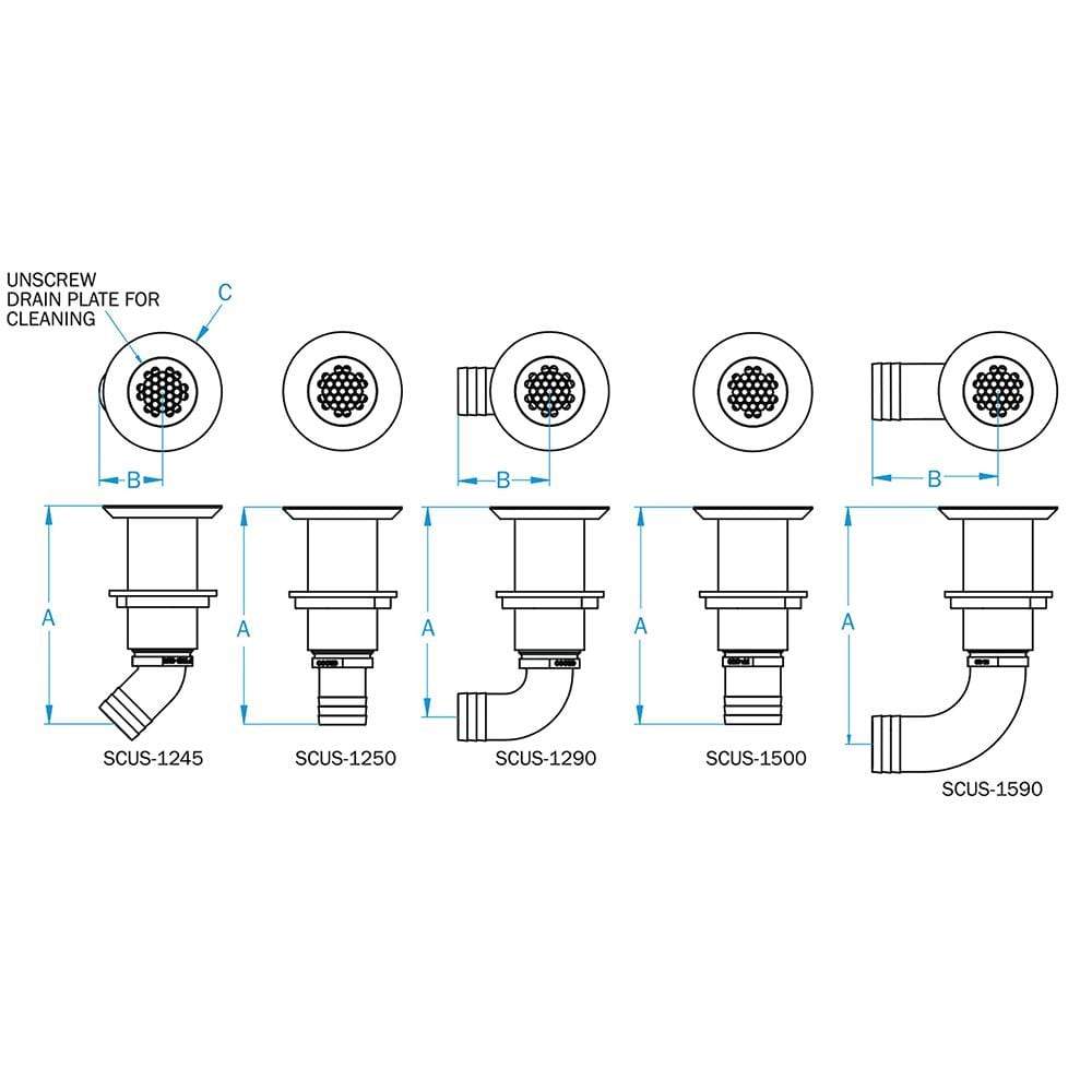 GROCO Deck Scupper 90-Degree 1-1/2" Hose Connection #SCUS-1590