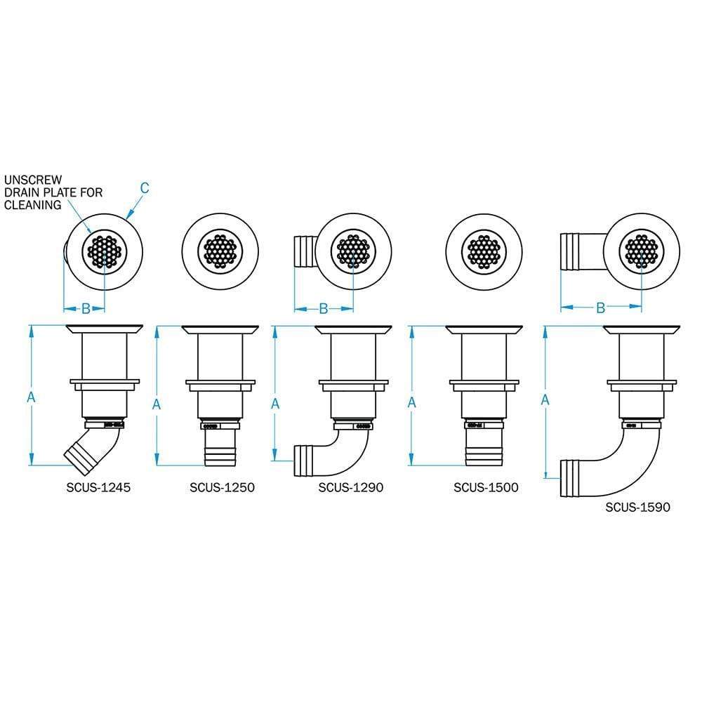 GROCO Qualifies for Free Shipping GROCO Deck Scupper Straight 1-1/2" Hose Connection #SCUS-1500