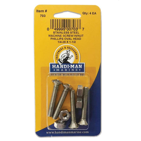Handi-Man Marine Qualifies for Free Shipping Handi-Man Marine Oval Head Metal Screw Phillips 1/4-20 x 1-1/2" #703