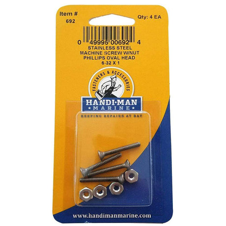 Handi-Man Marine Qualifies for Free Shipping Handi-Man Marine Oval Head Metal Screw Phillips 6-32 x 1" with Nut #692