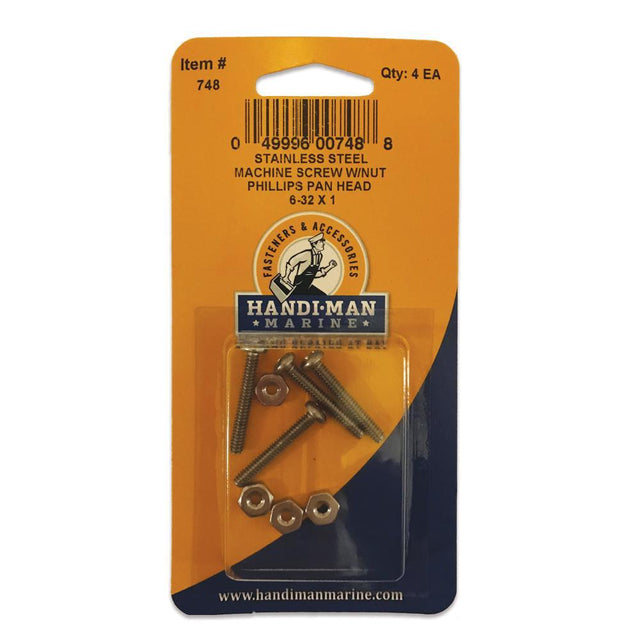 Handi-Man Marine Qualifies for Free Shipping Handi-Man Marine Pan Head Metal Screw Phillips 6-32 x 1" with Nut #748