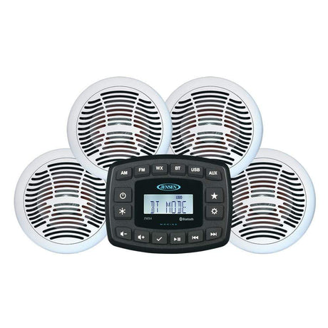 JENSEN Qualifies for Free Shipping Jensen Waterproof AM/FM/BT with 4 AMS602W Speakers #JMS4SPKG