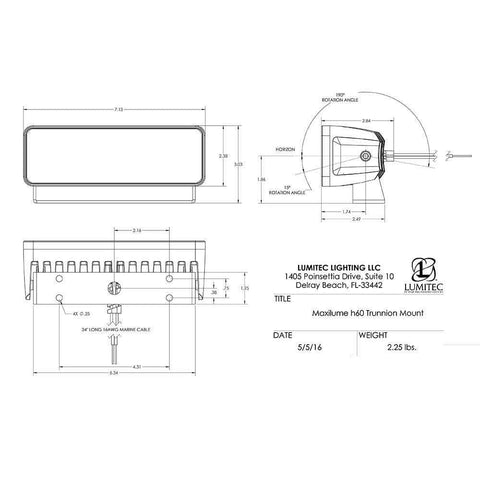 Lumitec Qualifies for Free Shipping Lumitec Maxillume H60 LED Flood Light Trunnion Mount #101334