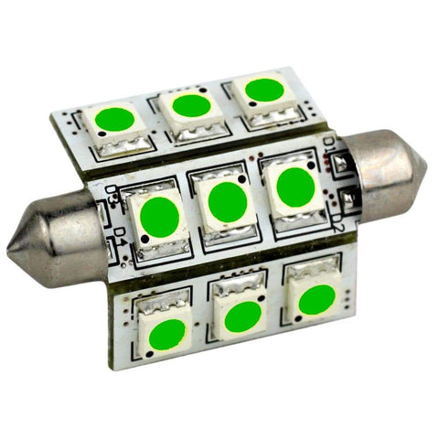 Lunasea Lighting Qualifies for Free Shipping Lunasea Green LED Bulb 42mm Festoon 9-LED 10-30v DC #LLB-189G-21-00