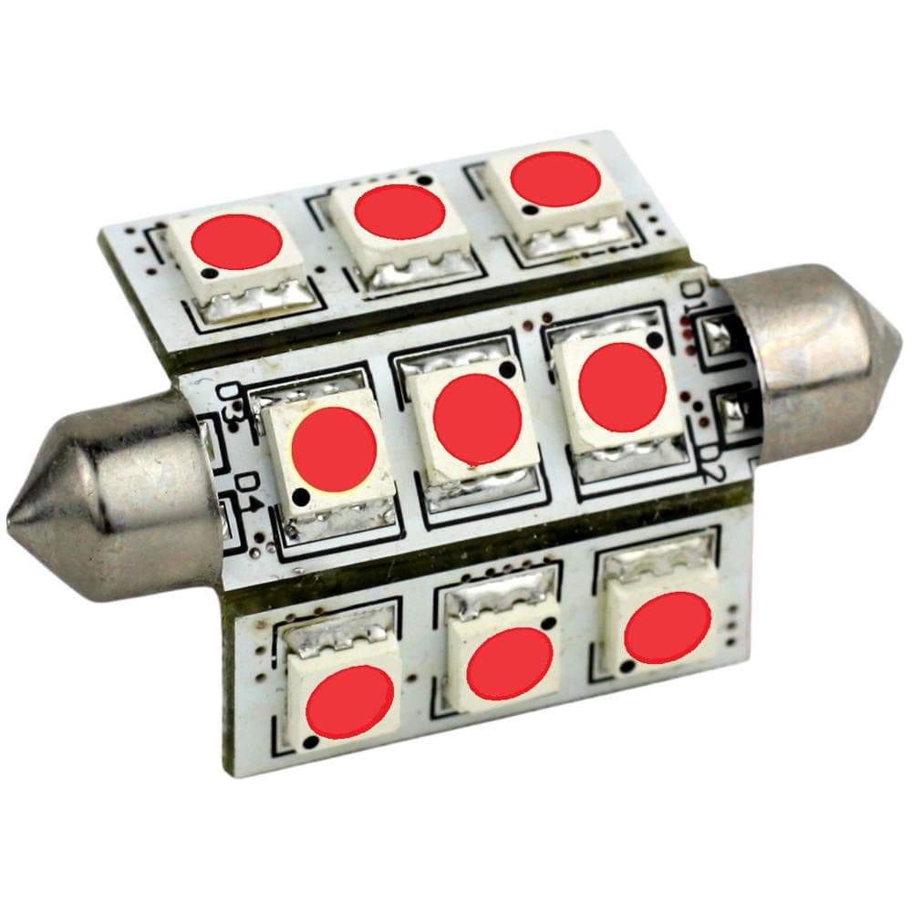 Lunasea Lighting Qualifies for Free Shipping Lunasea Red LED Bulb 42mm Festoon 9-LED 10-30v DC #LLB-189R-21-00