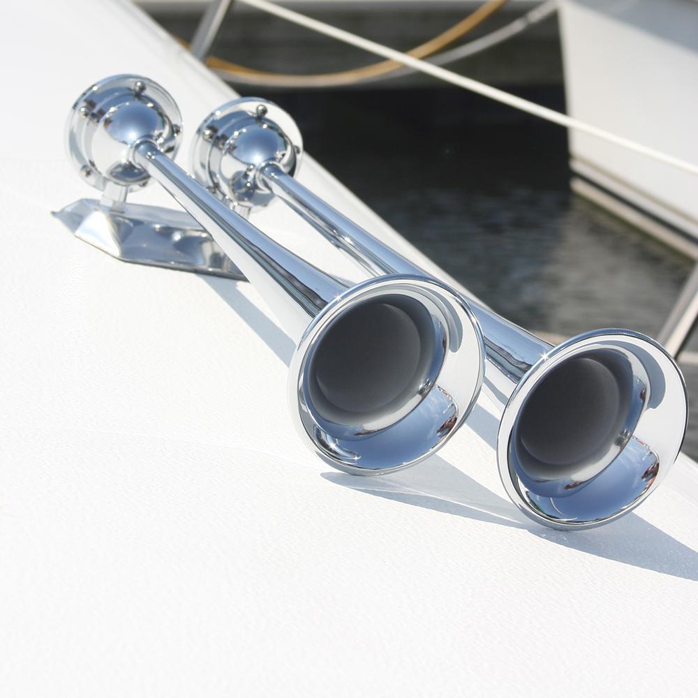 Marinco 24v Chrome Plated Dual Trumpet Air Horn #10624