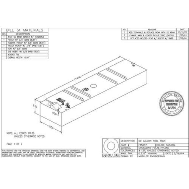 Moeller Oversized - Not Qualified for Free Shipping Moeller 50 Gallon Fuel Tank #FT5037