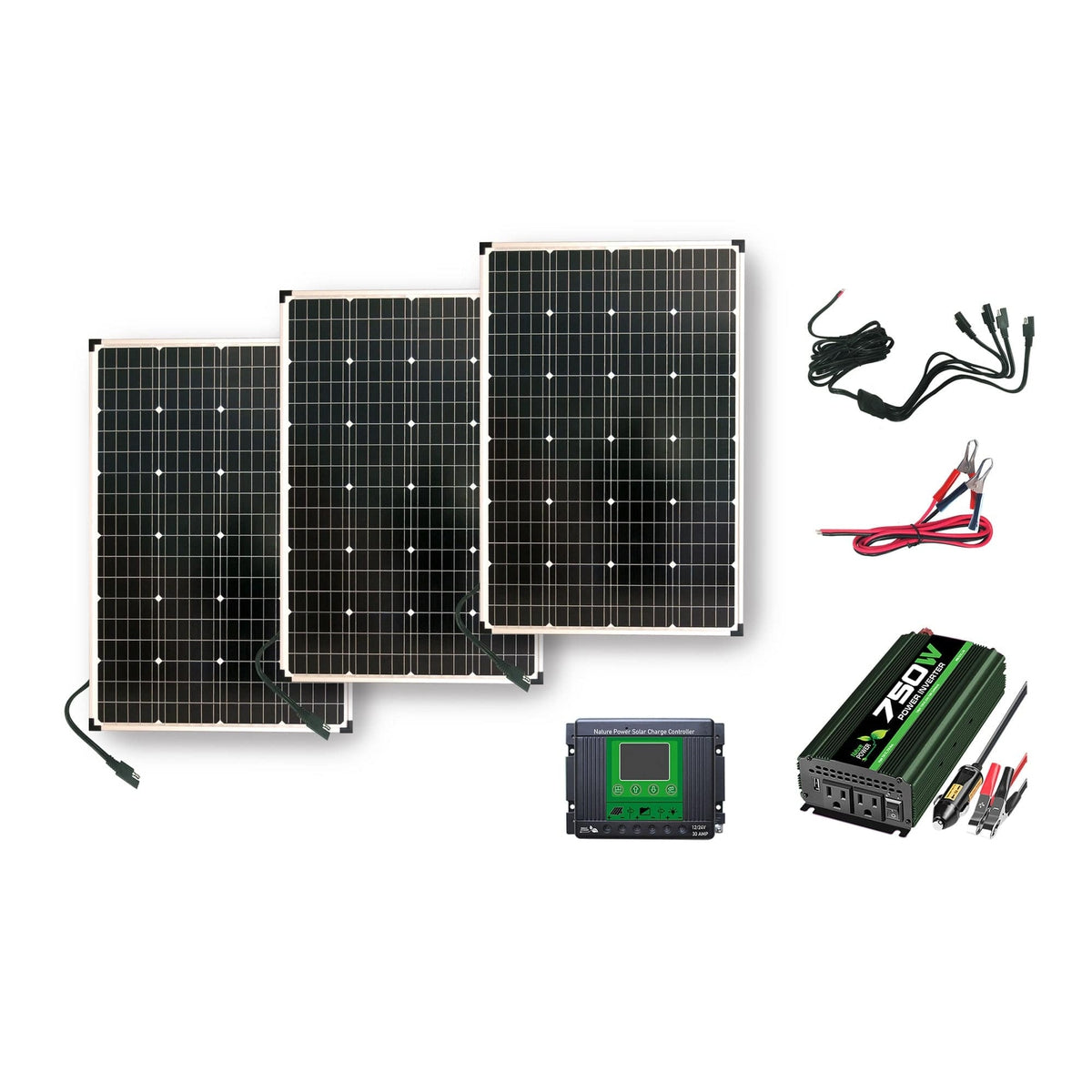 Nature Power Qualifies for Free Shipping Nature Power 330w Solar Power Kit: 3x 110w Panel/750w Inverter/30a CC #53330