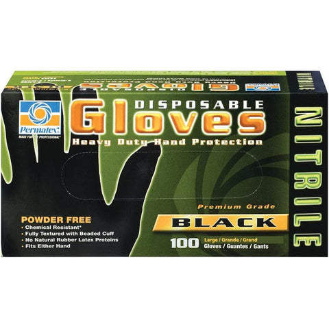 Permatex Black Nitrile Disposable Gloves L #08185