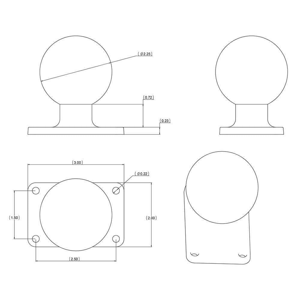 Ram Mounts Qualifies for Free Shipping RAM 2" x 3" Rectangle Base with 2.25" Ball #RAM-D-202U-23