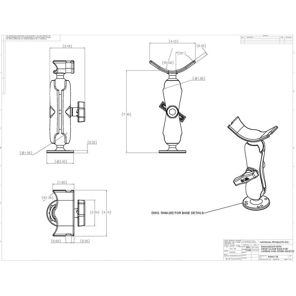 RAM 4-to-6 Rail Mount with Double Socket Arm 2.5 Base #RAM-118U