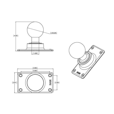 RAM 50mm x 100mm Half Vesa Plate 2.25" Ball #RAM-D-243U