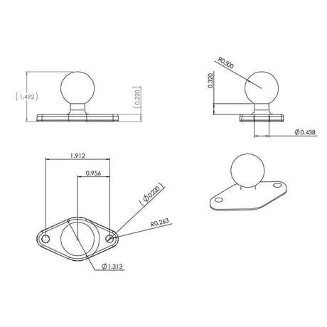 RAM Chrome Diamond Base with 1" Ball #RAM-B-238CHU